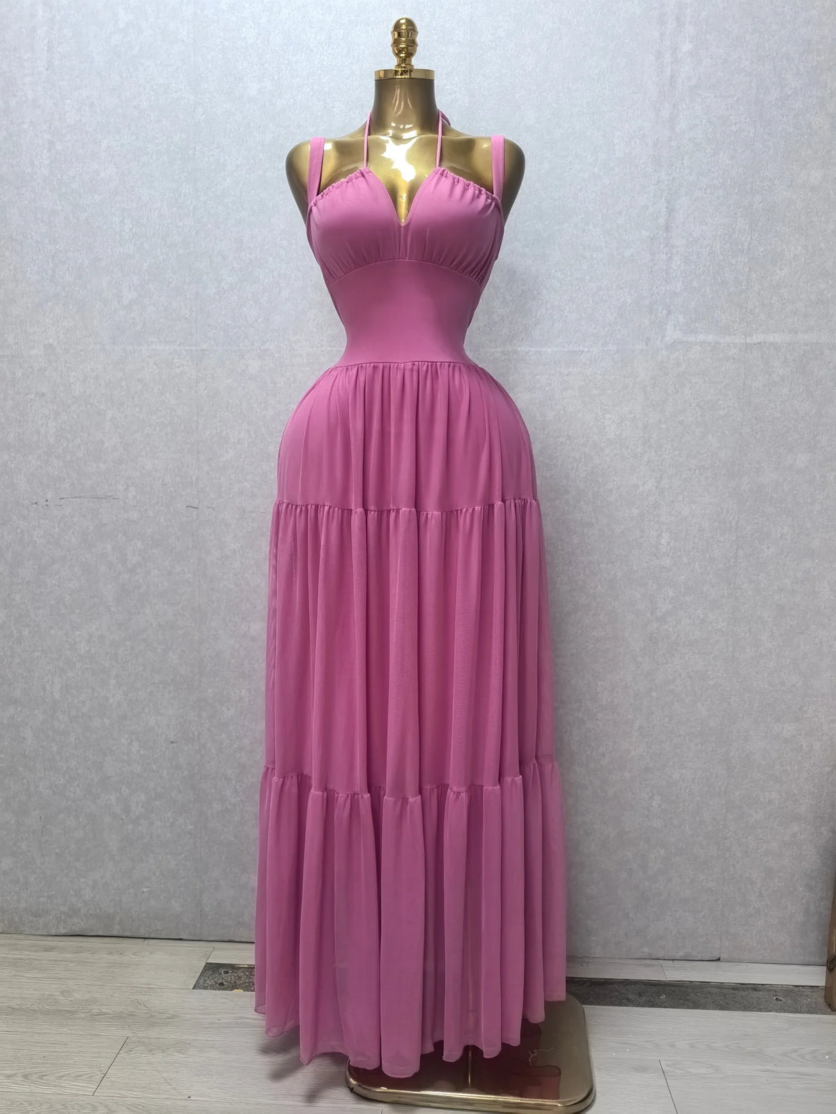 Summer Women Halter Maxi Dress Slim Polyester Beach Party