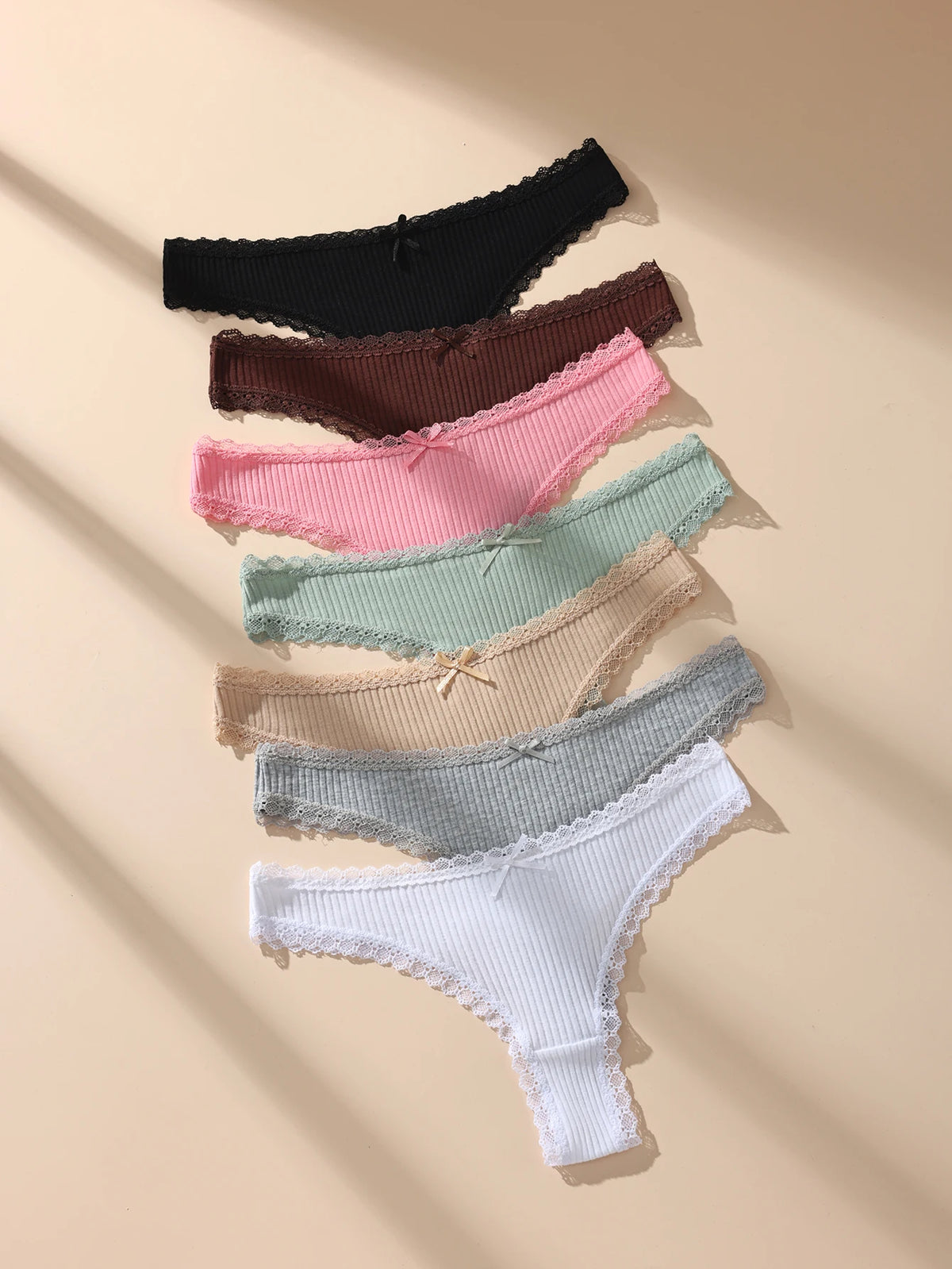 7 Pcs Cotton Lace G-String Panties Set Plus Size