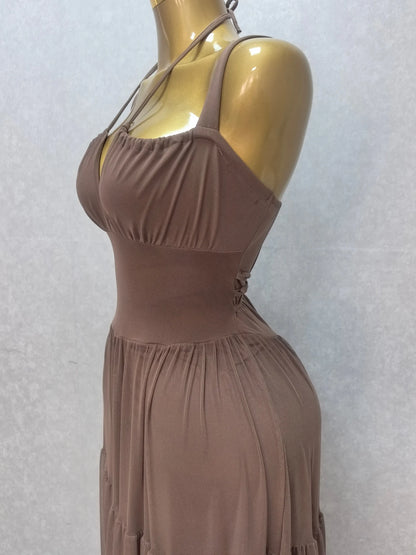 Summer Women Halter Maxi Dress Slim Polyester Beach Party