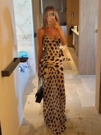 Animal Print V-Neck Ruched Maxi Dress for Women