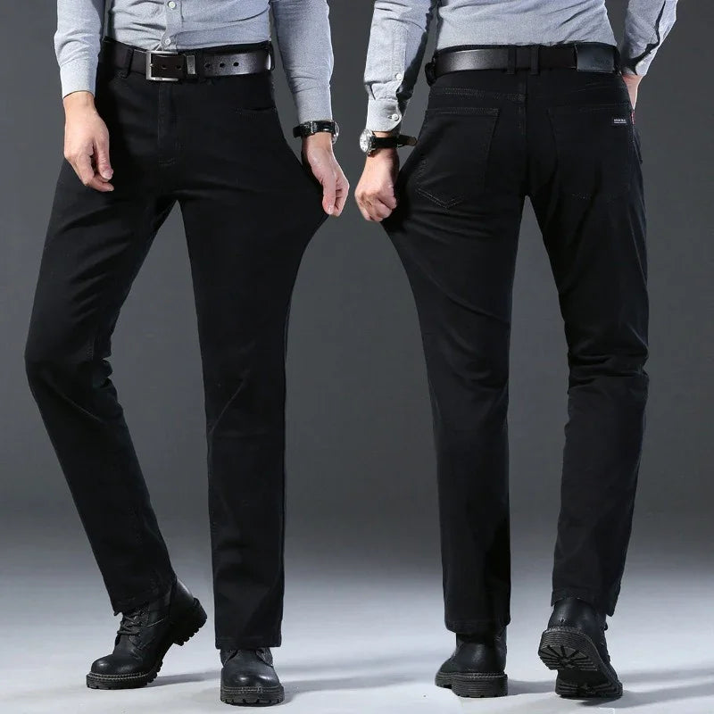 Men's Soft Stretch Black Denim Biker Jeans