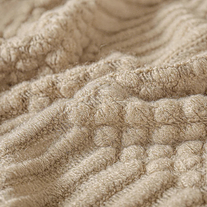 Khaki Knitted Acrylic Blanket with Tassels