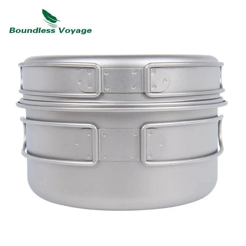 Titanium Pot Pan Set with Folding Handles for Camping