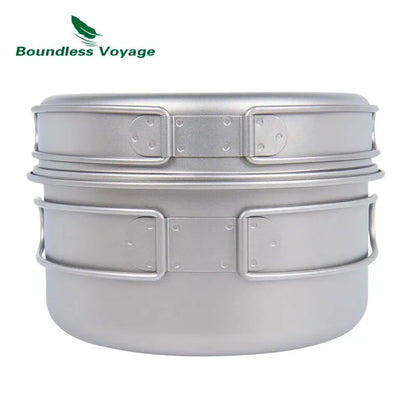 Titanium Pot Pan Set with Folding Handles for Camping
