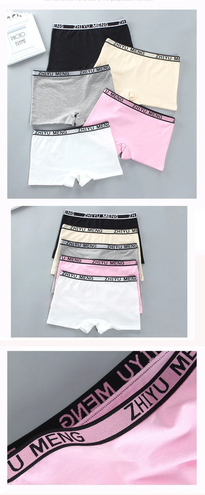 Teenage Girls Cotton Panties Solid Color Mid Waist Briefs