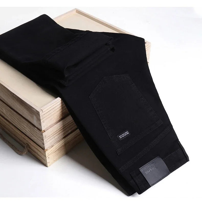 Men's Soft Stretch Black Denim Biker Jeans