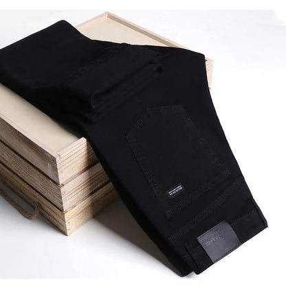 Men's Soft Stretch Black Denim Biker Jeans