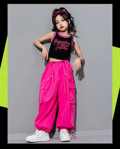 Girls Loose Cargo Pants with Belt for Daily Wear