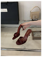 Thin High Heels Open Toe Slides Women Patent Leather Sandals