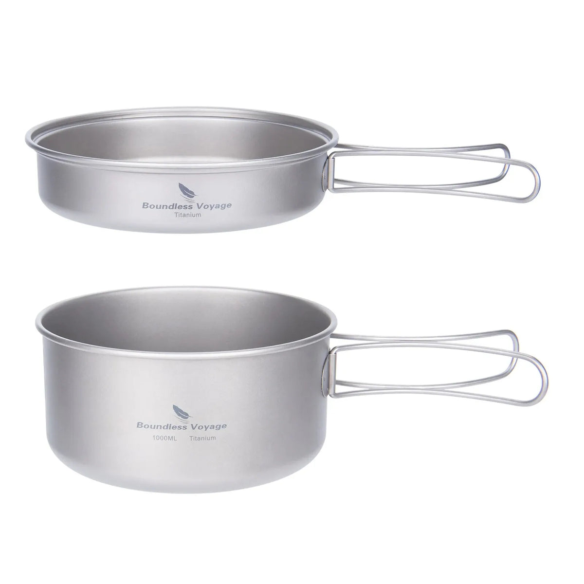 Titanium Pot Pan Set with Folding Handles for Camping