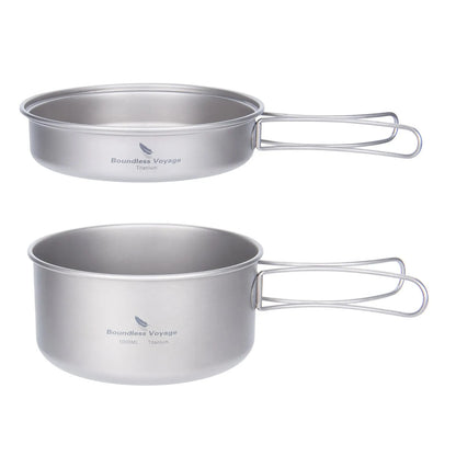 Titanium Pot Pan Set with Folding Handles for Camping