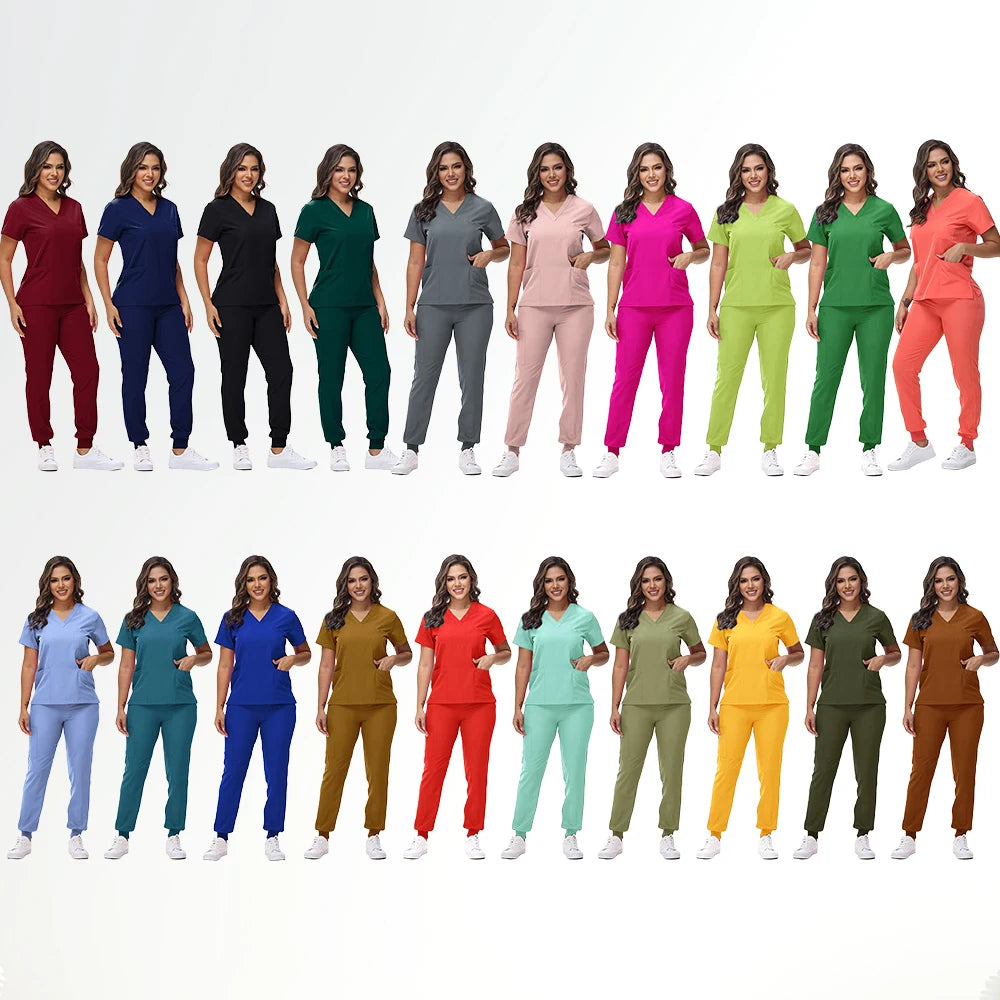 Stretchy V-Neck Nurse Scrub Set Jogger Pants