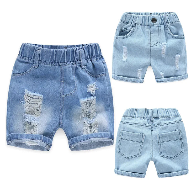Children's Casual Torn Denim Shorts Blue Sky Blue