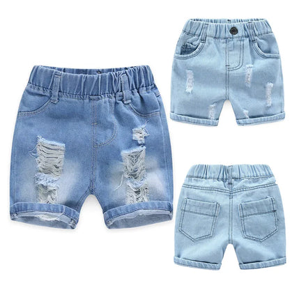 Children's Casual Torn Denim Shorts Blue Sky Blue