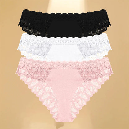 Lace Hollow Out Low-Waist Floral Briefs for Women