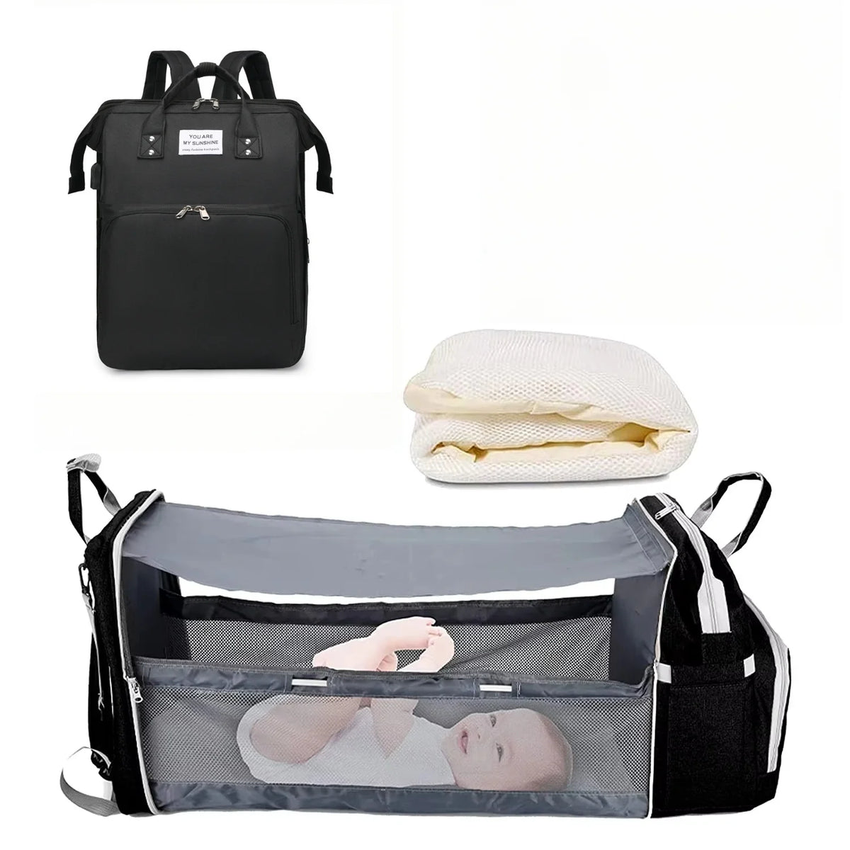 3 In 1 Waterproof Diaper Bag Backpack with USB Charge