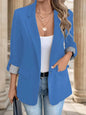 Women's Slim Fit Polyester Blazer Jacket with Rolled Sleeves