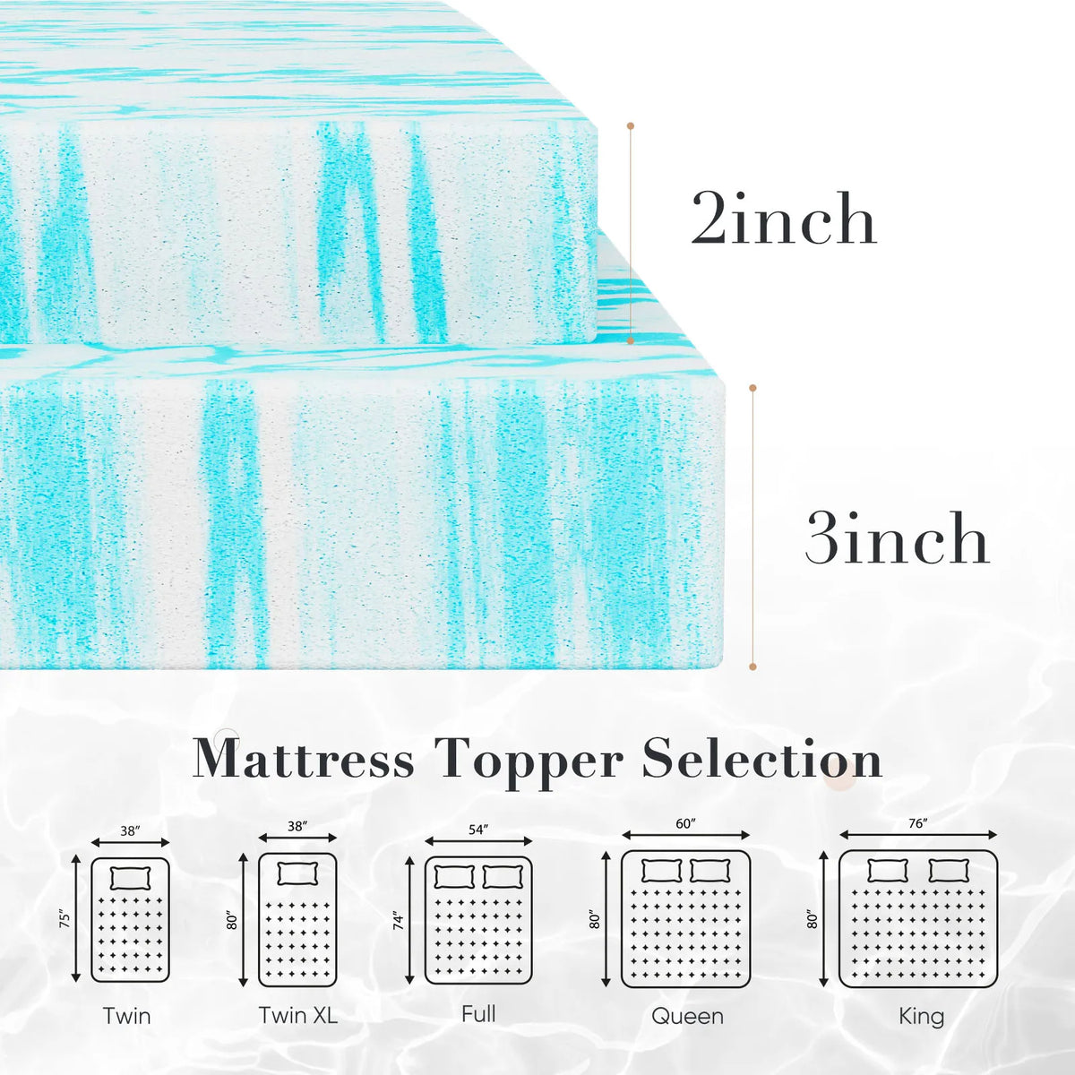 JHK Queen Size Memory Foam Mattress Topper Cooling Gel