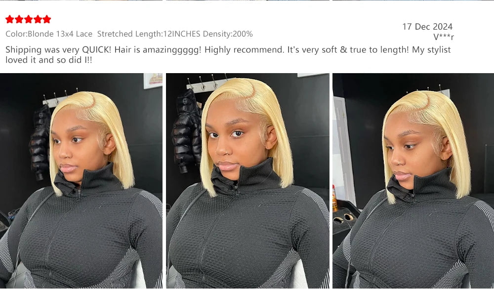 613 Blonde Straight Bob Wig Remy Human Hair Lace Front