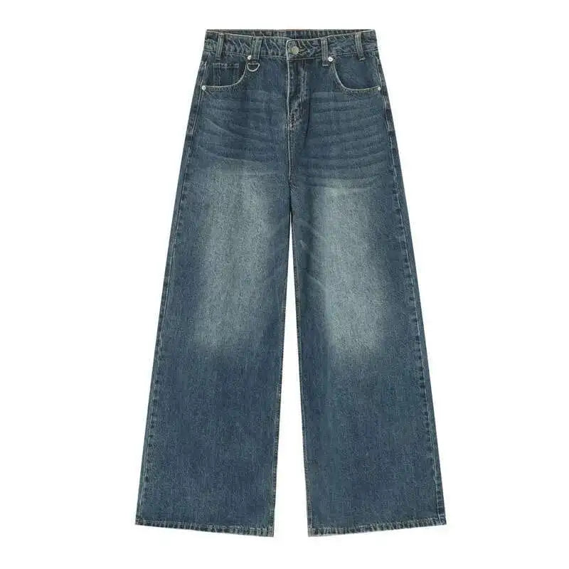 IEFB Vintage Camouflage Men's Loose Denim Jeans Old Blue