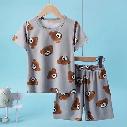 Children's Casual Joker Bear Print Pajama Set