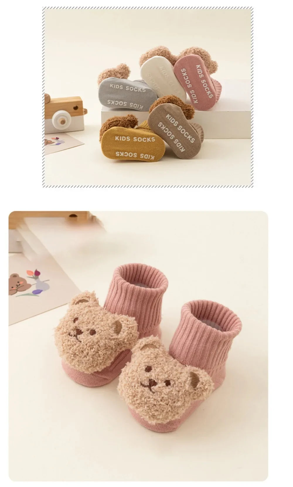 Cute Cartoon Bear Baby Socks Cotton Anti Slip Warm