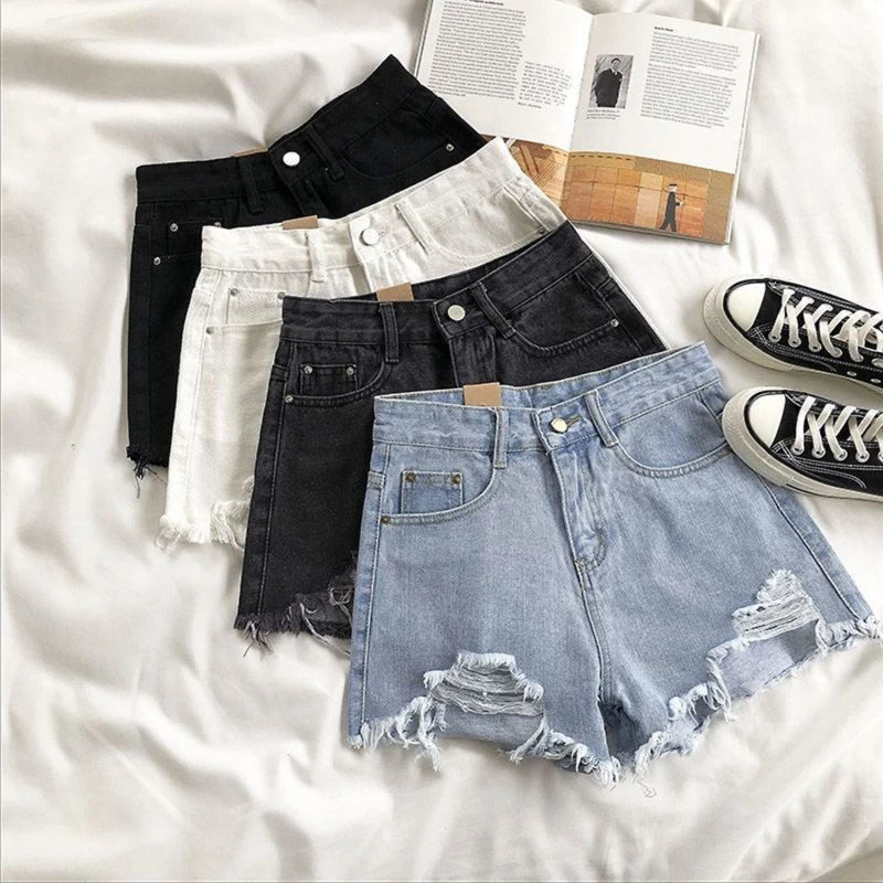 High Waist Ripped Denim Shorts for Women Summer Casual