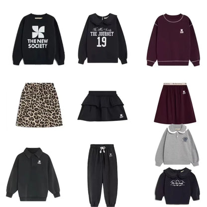 Kids Cute Print Cotton Sweatshirt and Skirt Set