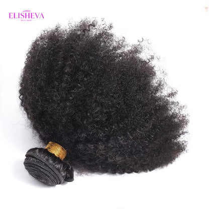 ELISHEVA Indian Human Hair Weave Bundles Kinky Curly Jet Black