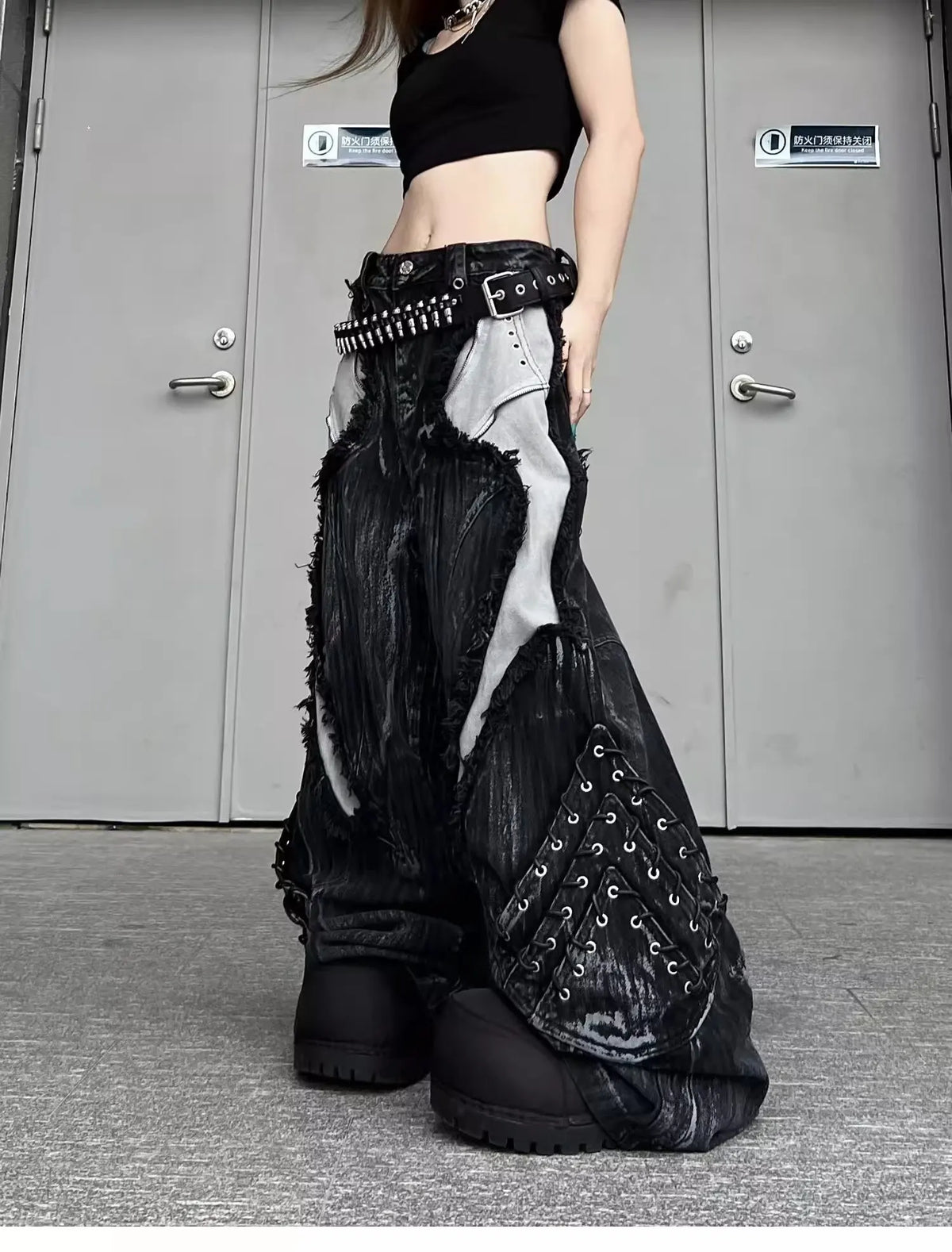 Vintage Distressed Wide Leg Cargo Jeans for Women