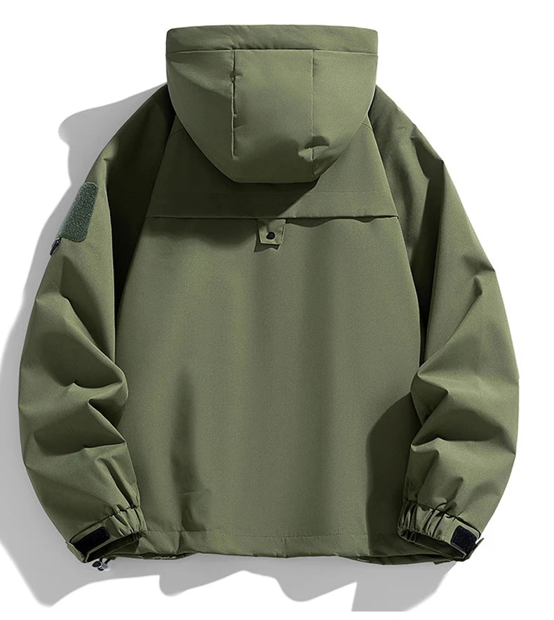 Men's Hooded Waterproof Jacket Black Softshell Camping