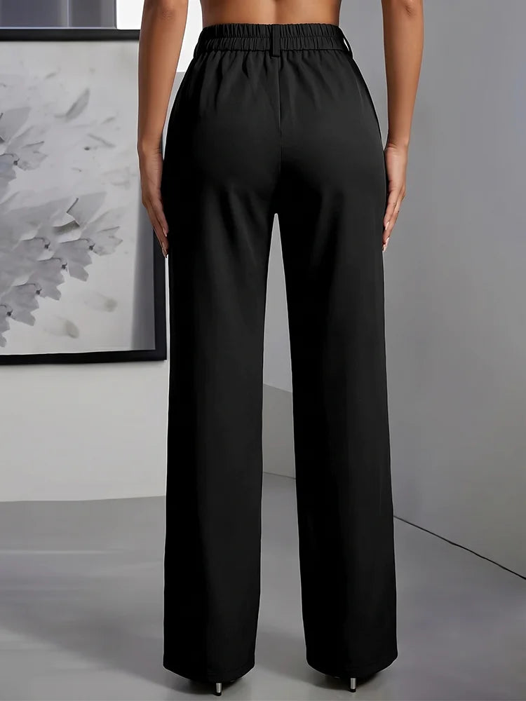 Women High Waisted Wide Leg Black Trousers