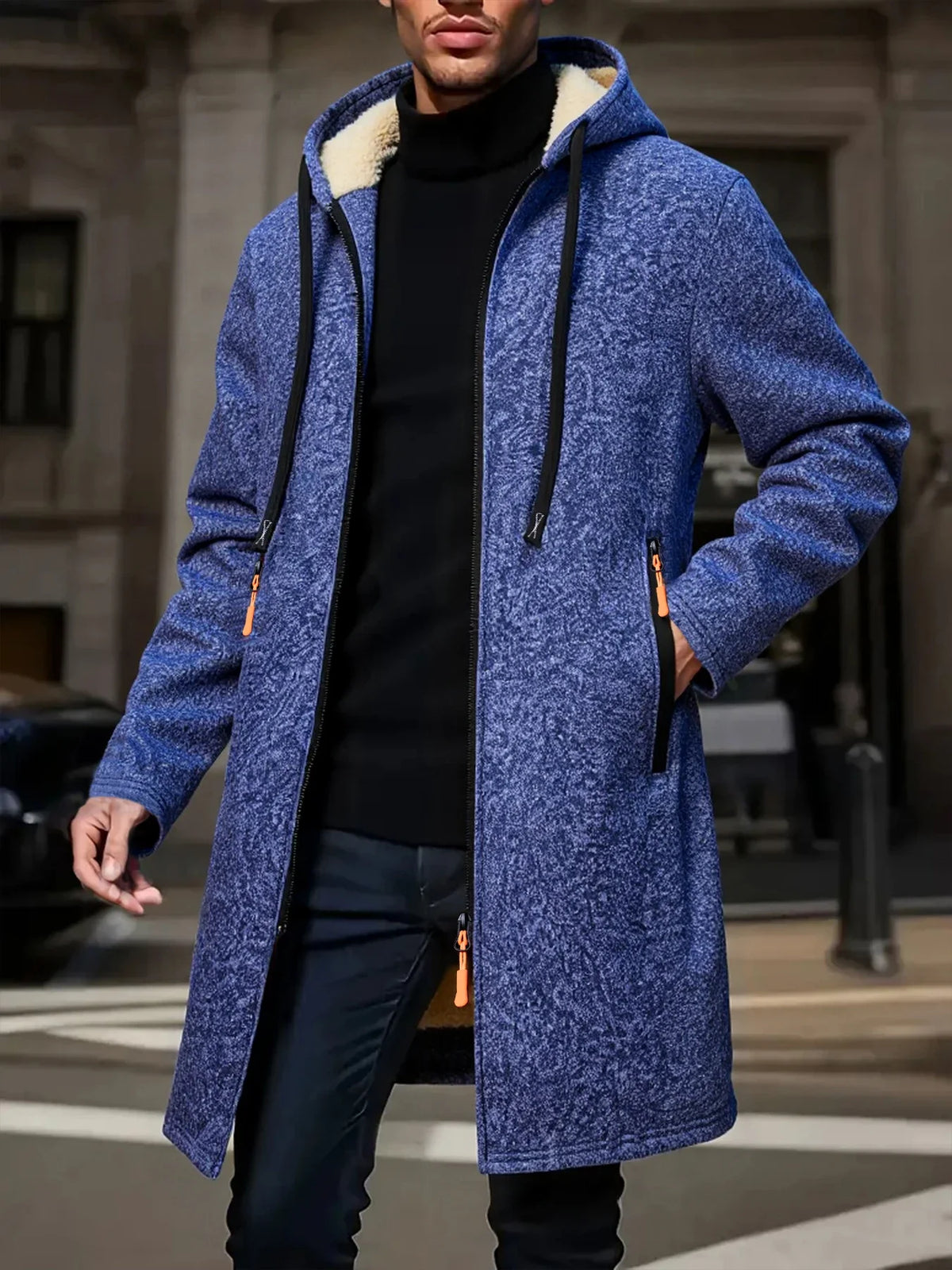 Men's Fleece Hooded Windbreaker Jacket
