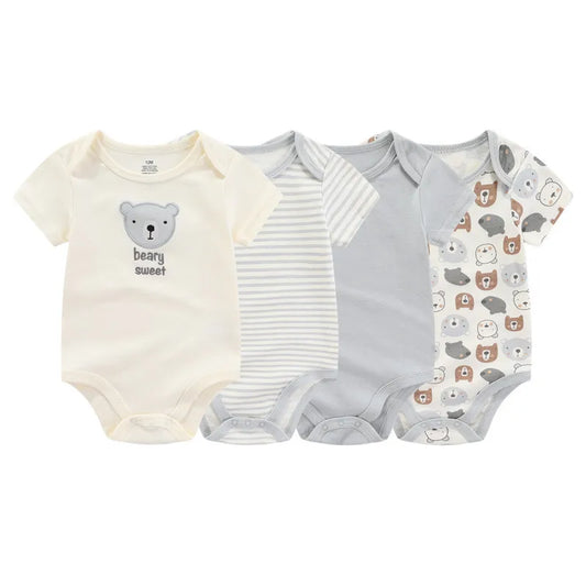 Kiddiezoom Cartoon Baby Bodysuits 100% Cotton 4pcs