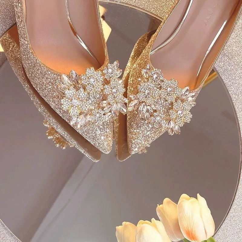 Elegant Crystal Pointed Toe High Heel Pumps for Women