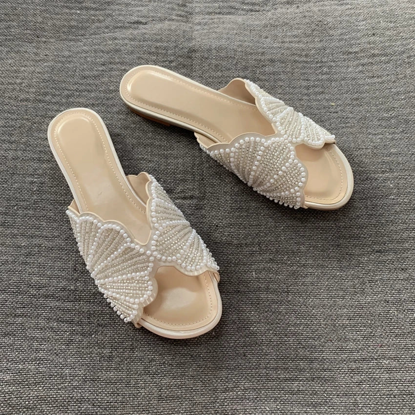 Luxury Faux Pearl Summer Flat Sandals for Women