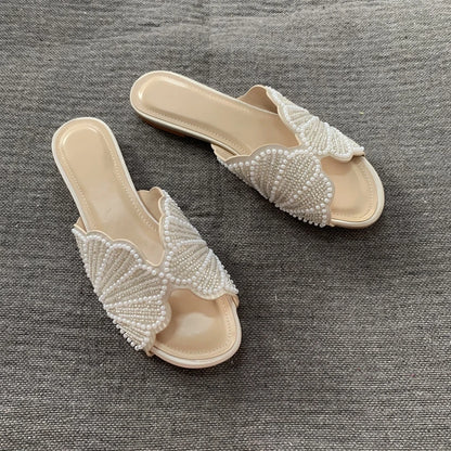 Luxury Faux Pearl Summer Flat Sandals for Women