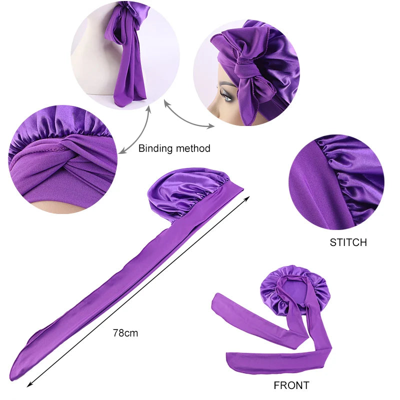 Satin Sleeping Cap for Women Solid Wide Band Nightcap