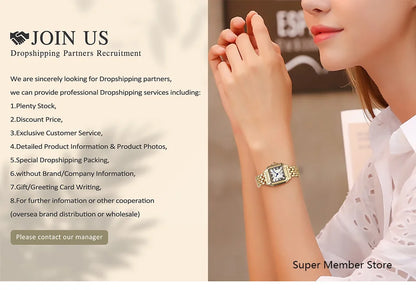 Gold Plated Ladies Quartz Watch Stainless Steel Band
