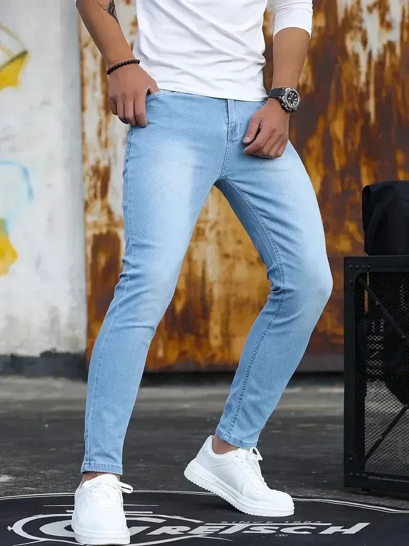 Mens Slim Fit Skinny Jeans Denim Blue Casual