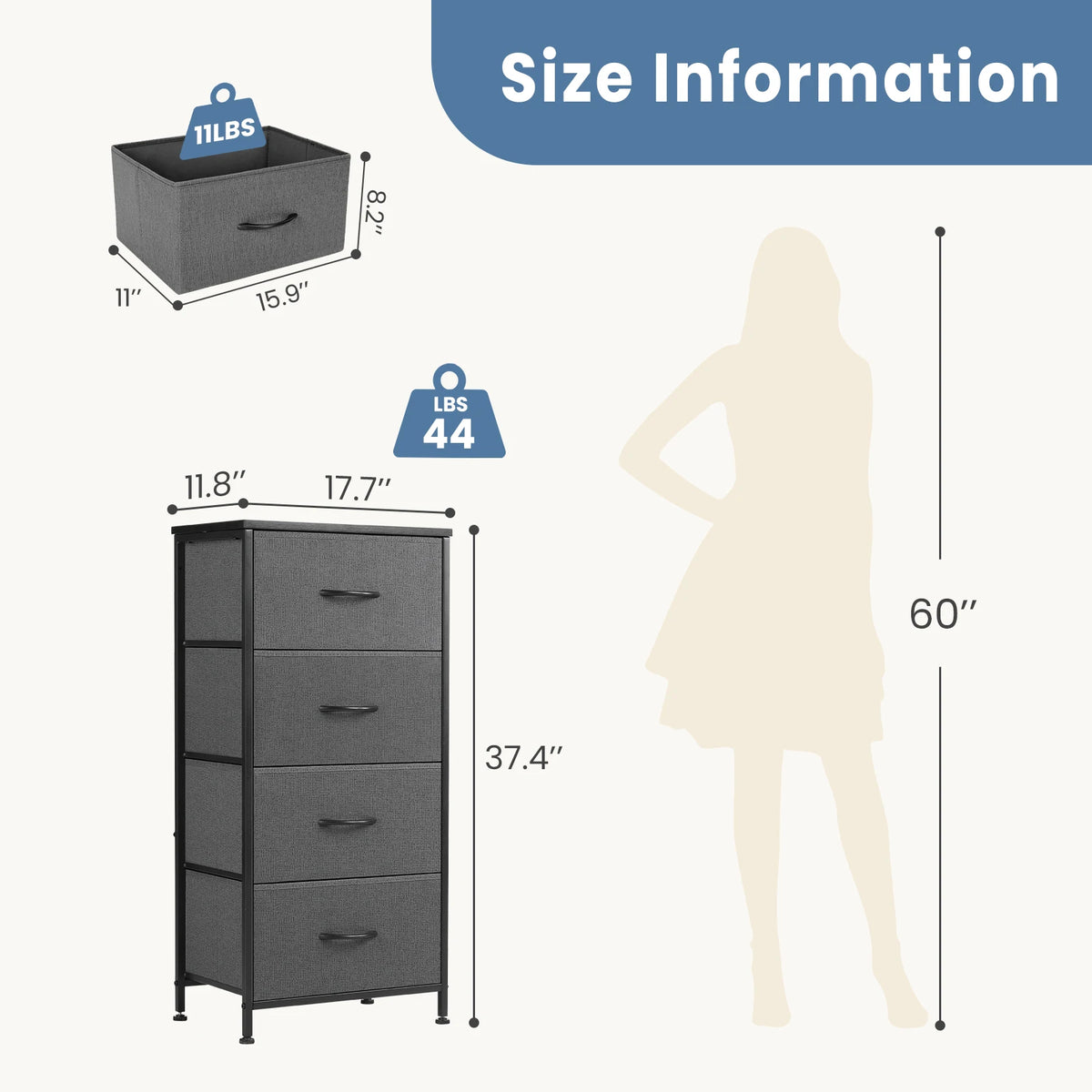 JHK Modern Morocco Dresser with 4 Fabric Drawers
