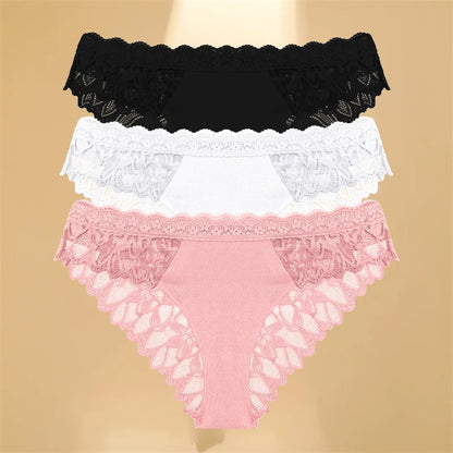 Lace Hollow Out Low-Waist Floral Briefs for Women