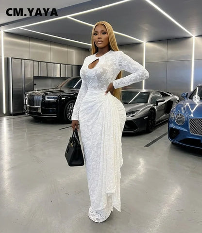 O-neck Ruched Long Sleeve Bodycon Maxi Dress