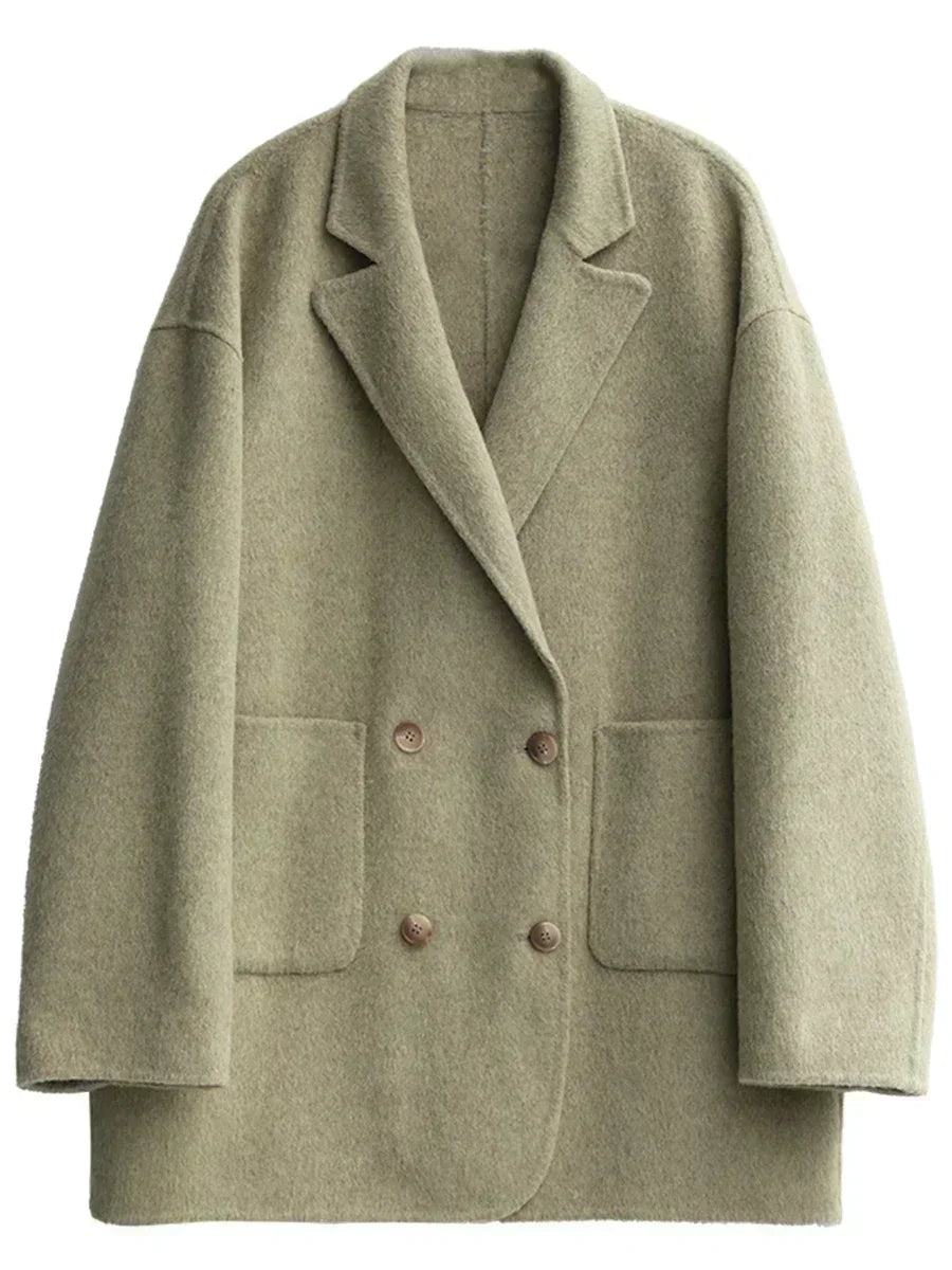 Women's Woolen Double Breasted Jacket Office Lady Outerwear