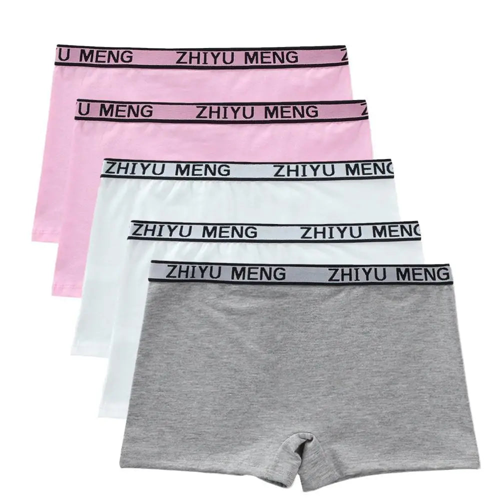 Teenage Girls Cotton Panties Solid Color Mid Waist Briefs