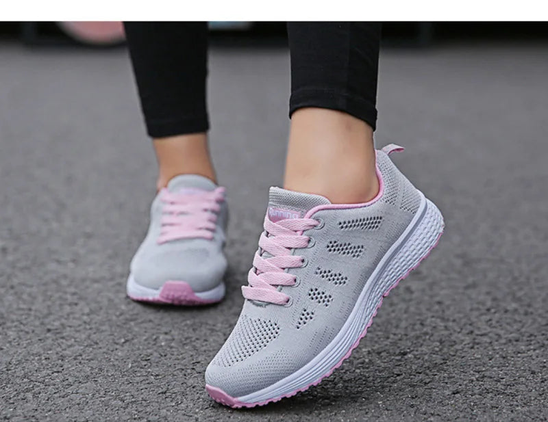 Women Breathable Mesh Flat Sneakers White