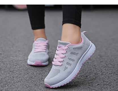 Women Breathable Mesh Flat Sneakers White