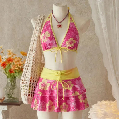 Elegant Floral High-Waist Bikini Set for Women