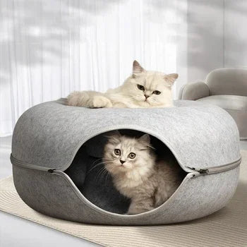 Felt Donut Cat Bed with Breather Hole and Tunnel