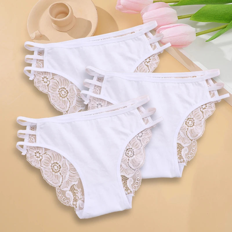 3PC Set Women's Floral Lace Low Rise Briefs